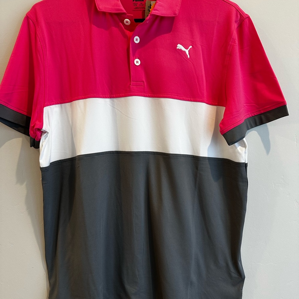 Puma Boys Polo in Pink, White, and Grey